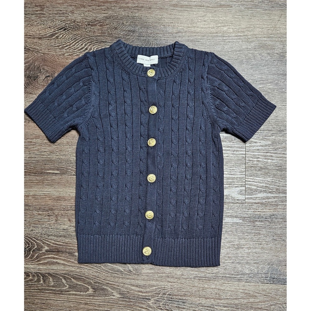 Free Assembly Dark Navy XS Cable Knit Short Sleeve Cardigan Sweater
